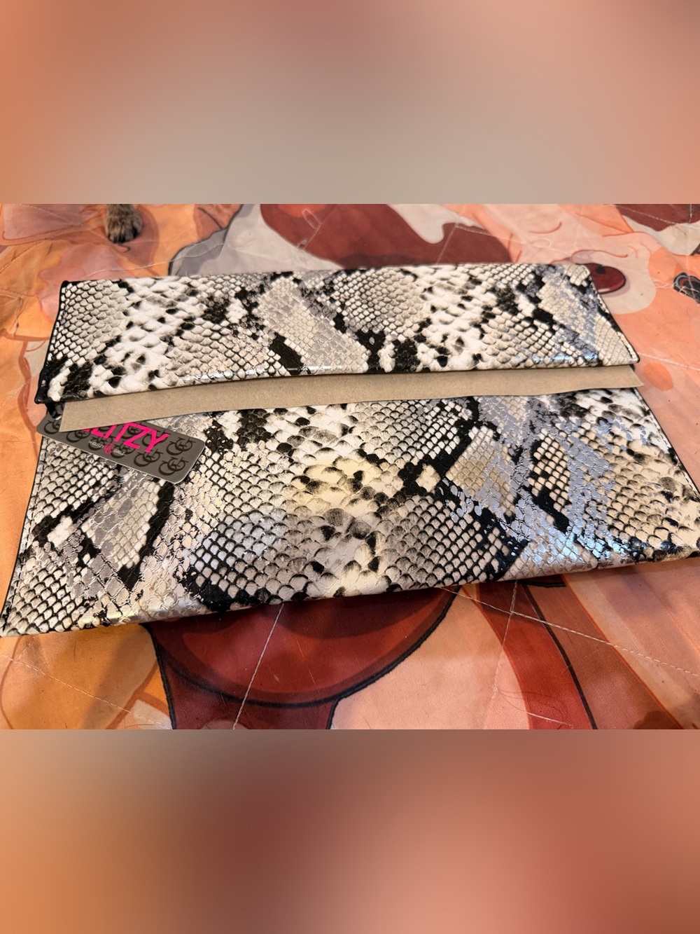 Snake Print Crossbody Clutch with Silver Chain Strap